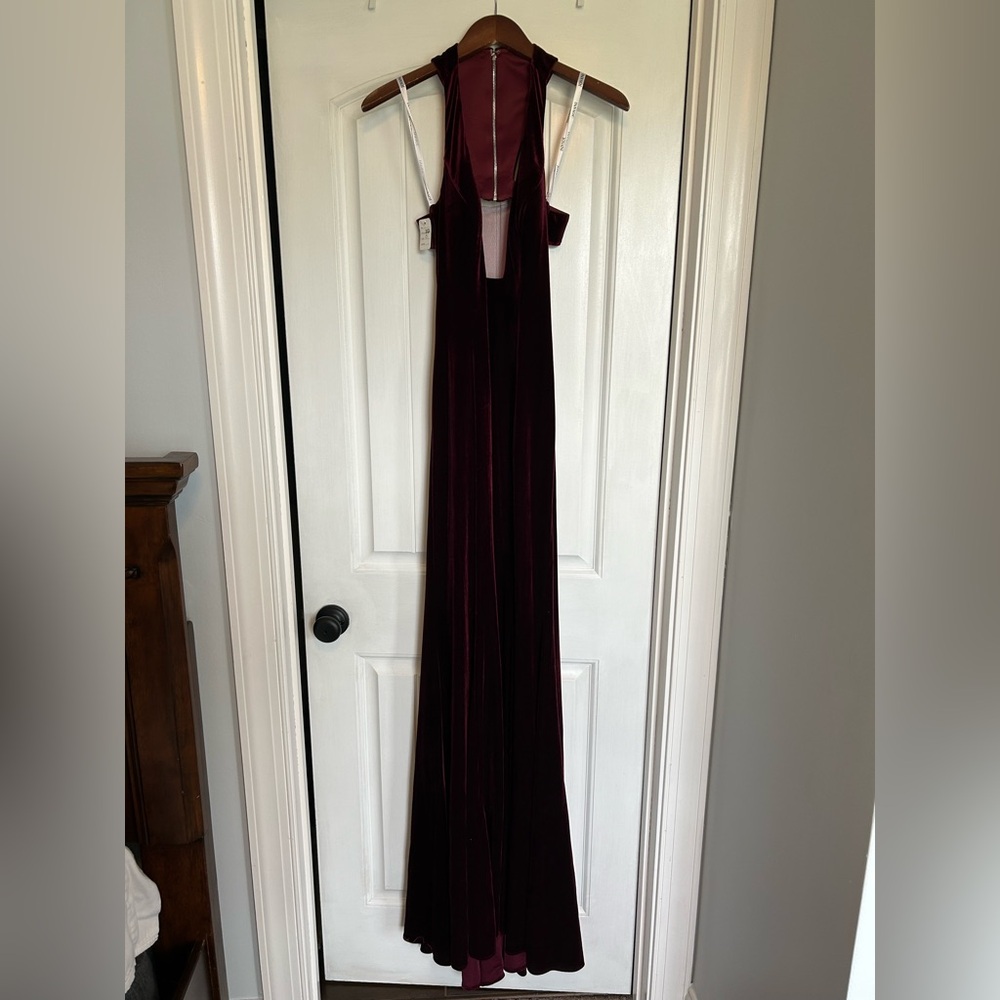 JOVANI Burgundy Velvet Prom Dress